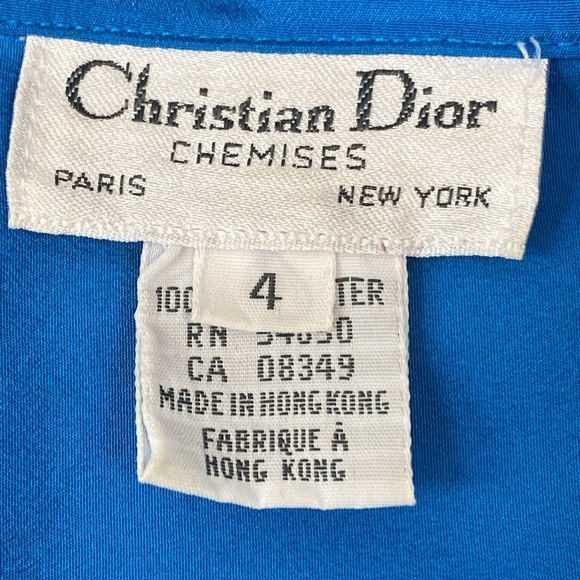 Vintage Christian Dior Pleated Detail Silky Button Down Blouse Blue Size Small 4 - Picture 10 of 14